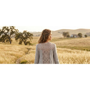 Miami Cardigan Sweater Womens Large Gray Lace Back Open Lightweight Duster Boho